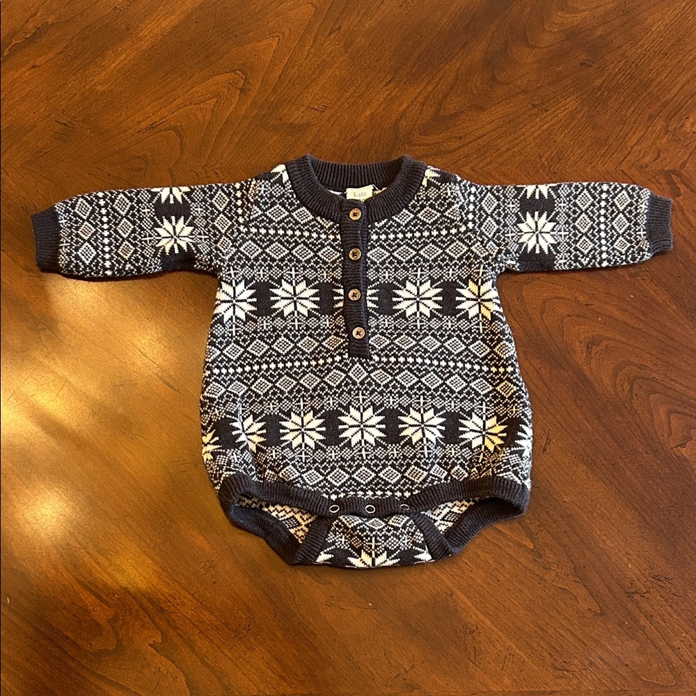 Kate Quinn Fair Isle Sweater Knit Romper Cozy Print 3-6 months